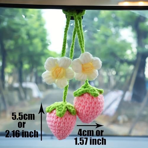 Adorable Handmade Strawberry Car Mirror Accessories - 2 Pack