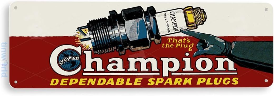 Champion Spark Plugs Retro Tin Sign for Garage Decor