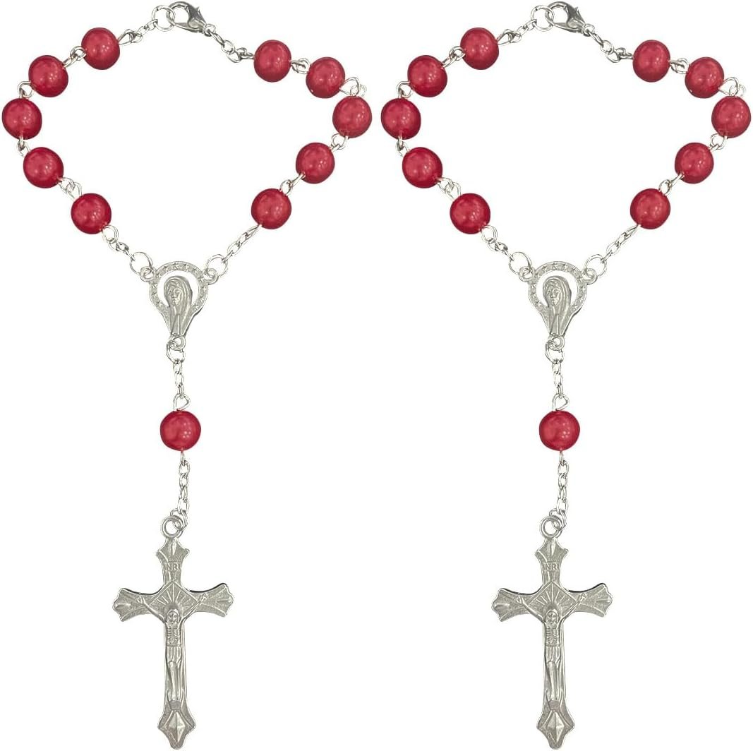 Elegant 2PCS Red Car Rosary Rearview Mirror Charms