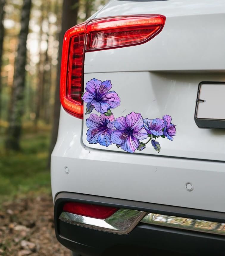 Elegant Purple Hibiscus Car Decal - Waterproof Flower Stickers