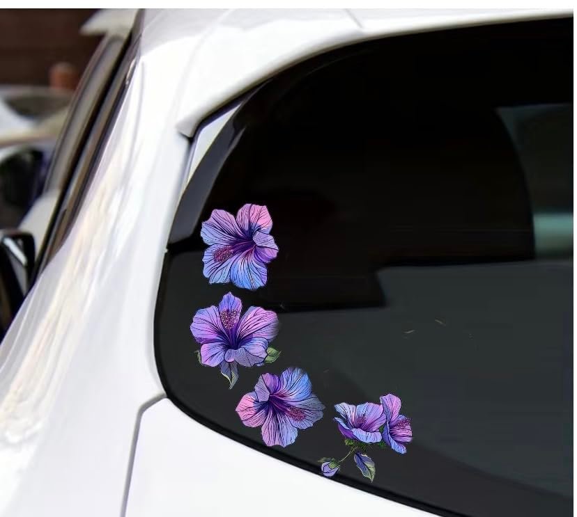 Elegant Purple Hibiscus Car Decal - Waterproof Flower Stickers