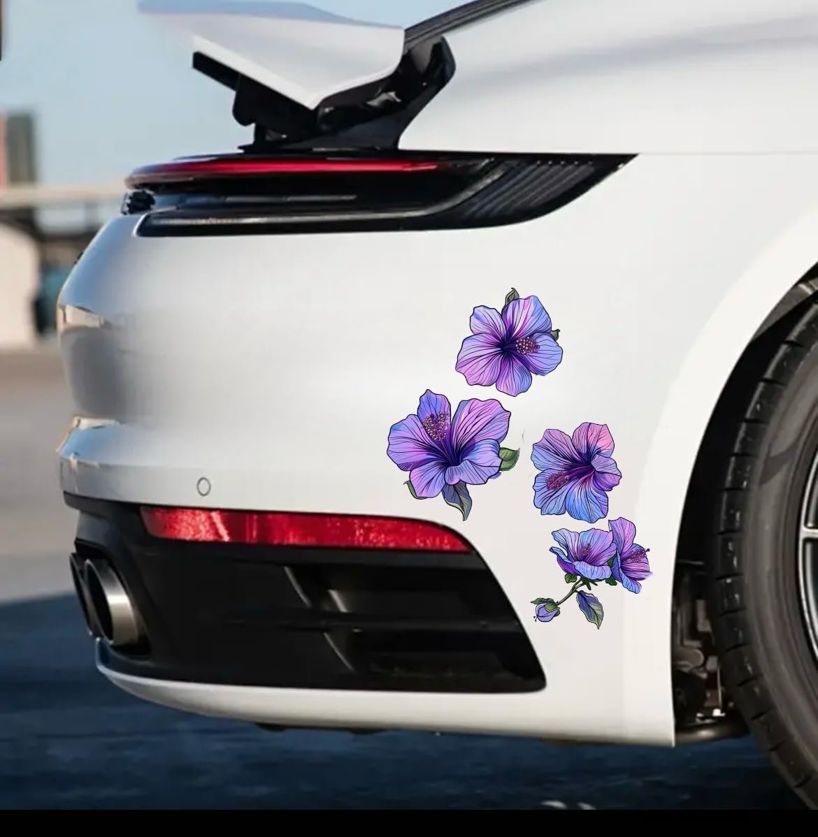 Elegant Purple Hibiscus Car Decal - Waterproof Flower Stickers