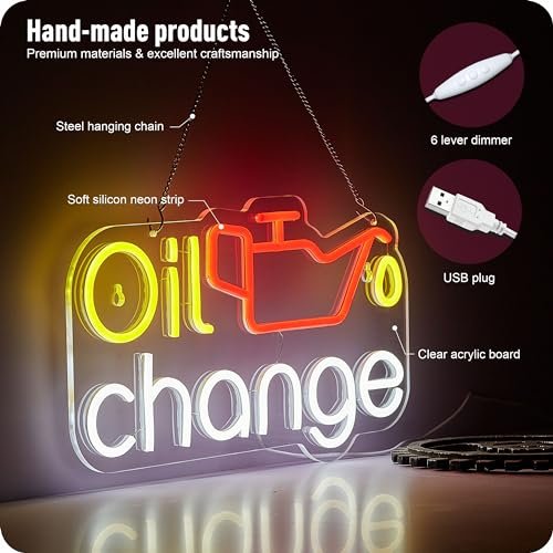 Eye-Catching Oil Change Neon Sign with Dimmable Switch