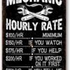 Funny Mechanic Hourly Rate Metal Tin Sign - 8x12