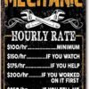 Funny Mechanic Hourly Rate Vintage Metal Wall Sign