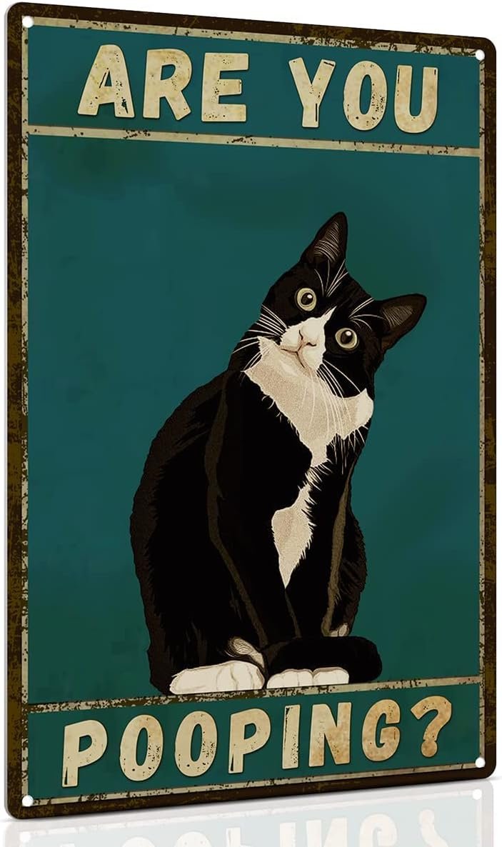 Funny Tuxedo Cat Bathroom Sign - Vintage Wall Decor