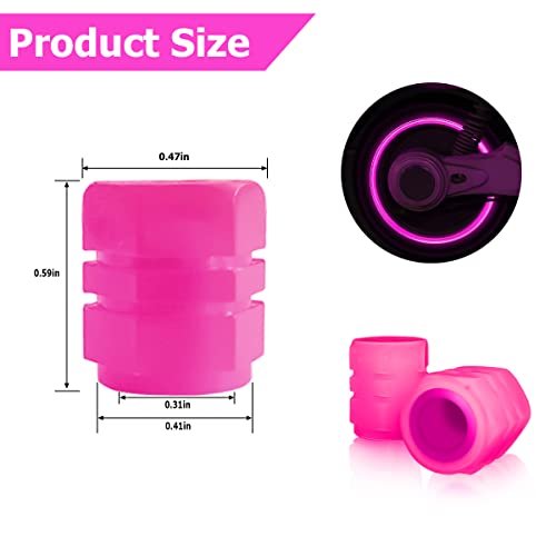 Glow-in-the-Dark Tire Valve Caps - 12PCS Pink