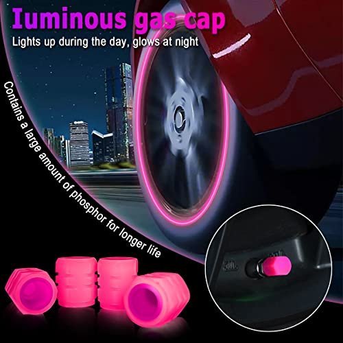 Glow-in-the-Dark Tire Valve Caps - 12PCS Pink