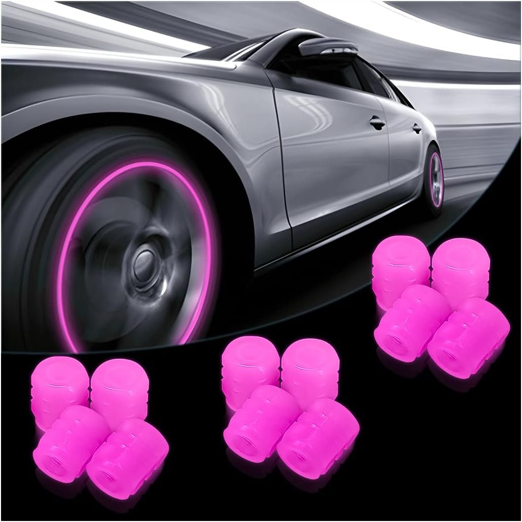 Glow-in-the-Dark Tire Valve Caps - 12PCS Pink