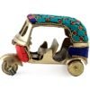 Vintage Brass Auto Rickshaw Miniature with Gemstone Decor