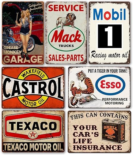 Vintage Metal Garage Signs - Perfect Man Cave Decor